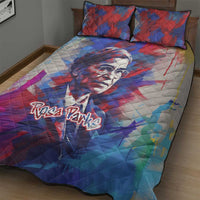 Rosa Parks Quilt Bed Set Red Blue Abstract Art Portrait Sitting Down to Stand Up Quote Civil Rights Tribute - Wonder Print Shop