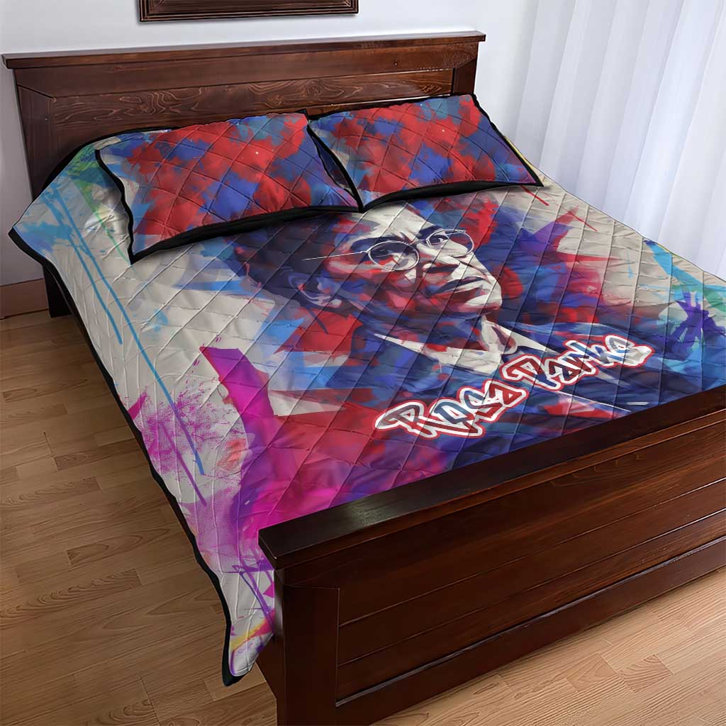 Rosa Parks Quilt Bed Set Red Blue Abstract Art Portrait Sitting Down to Stand Up Quote Civil Rights Tribute - Wonder Print Shop