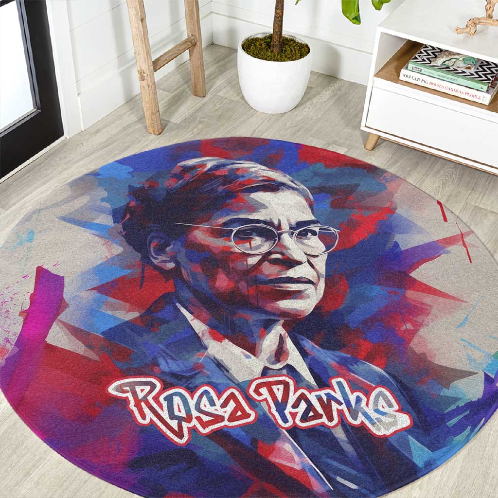 Rosa Parks Round Carpet Red Blue Abstract Art Portrait Sitting Down to Stand Up Quote Civil Rights Tribute - Wonder Print Shop