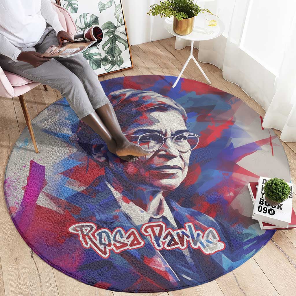 Rosa Parks Round Carpet Red Blue Abstract Art Portrait Sitting Down to Stand Up Quote Civil Rights Tribute - Wonder Print Shop