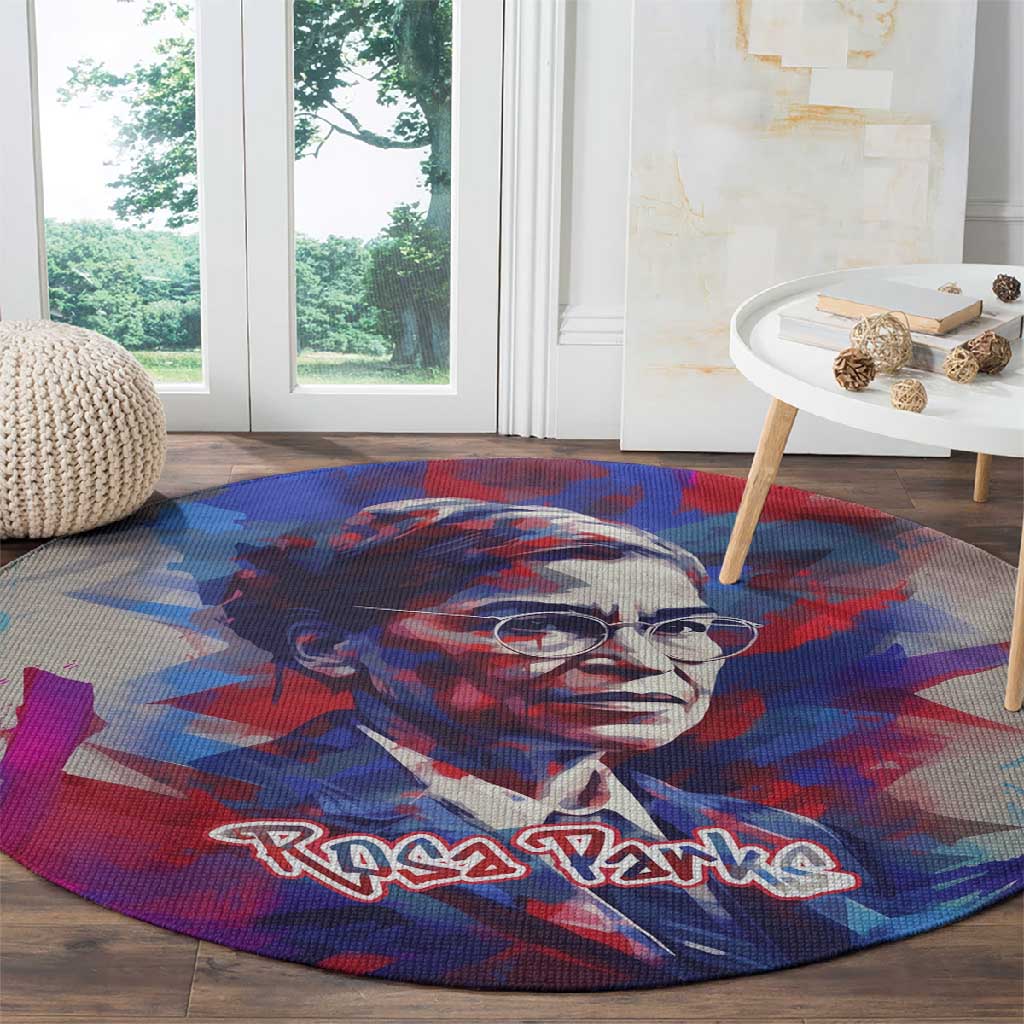 Rosa Parks Round Carpet Red Blue Abstract Art Portrait Sitting Down to Stand Up Quote Civil Rights Tribute - Wonder Print Shop