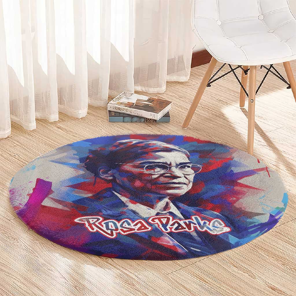 Rosa Parks Round Carpet Red Blue Abstract Art Portrait Sitting Down to Stand Up Quote Civil Rights Tribute - Wonder Print Shop