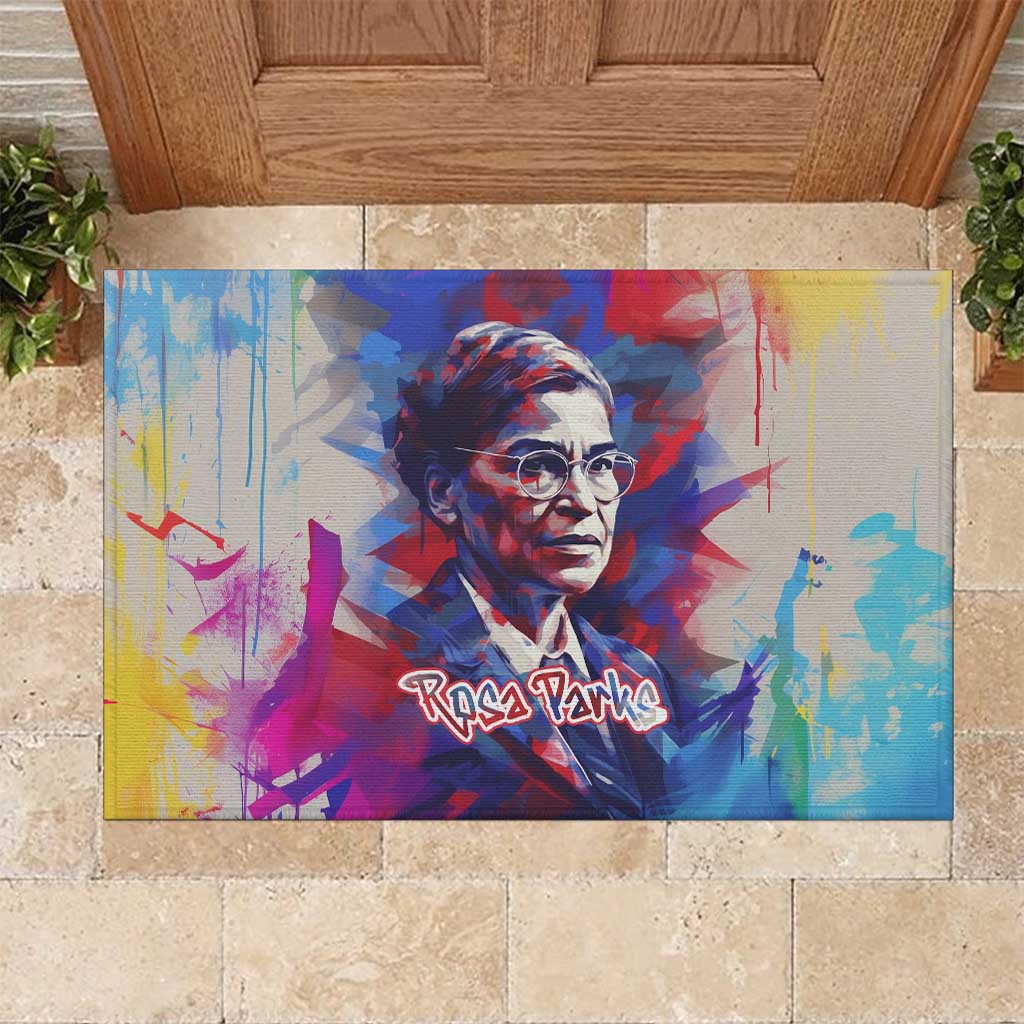 Rosa Parks Rubber Doormat Red Blue Abstract Art Portrait Sitting Down to Stand Up Quote Civil Rights Tribute - Wonder Print Shop