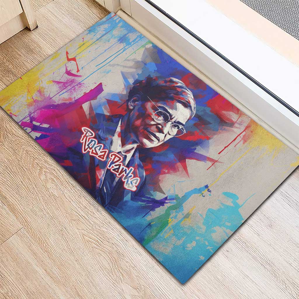 Rosa Parks Rubber Doormat Red Blue Abstract Art Portrait Sitting Down to Stand Up Quote Civil Rights Tribute - Wonder Print Shop