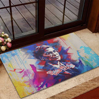 Rosa Parks Rubber Doormat Red Blue Abstract Art Portrait Sitting Down to Stand Up Quote Civil Rights Tribute - Wonder Print Shop