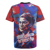 Rosa Parks Rugby Jersey Red Blue Abstract Art Portrait Sitting Down to Stand Up Quote Civil Rights Tribute TS04
