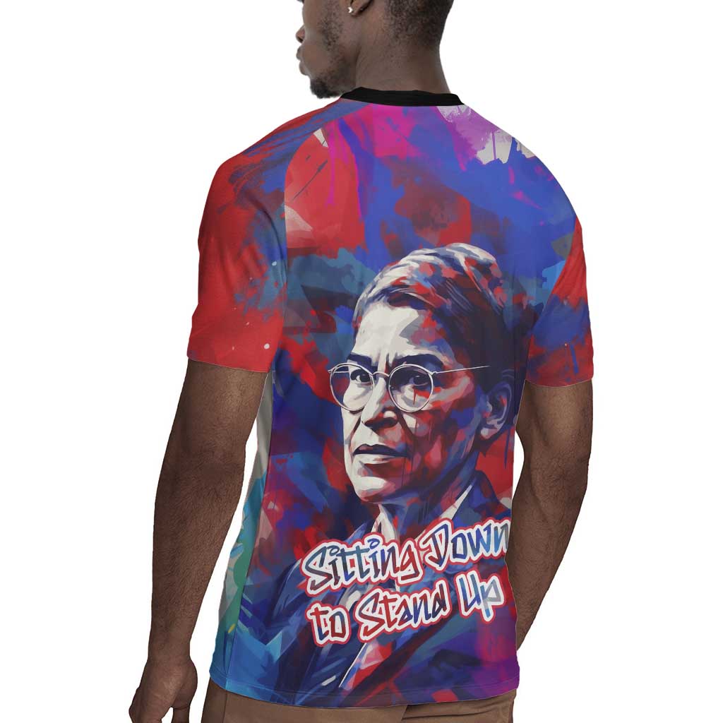 Rosa Parks Rugby Jersey Red Blue Abstract Art Portrait Sitting Down to Stand Up Quote Civil Rights Tribute TS04