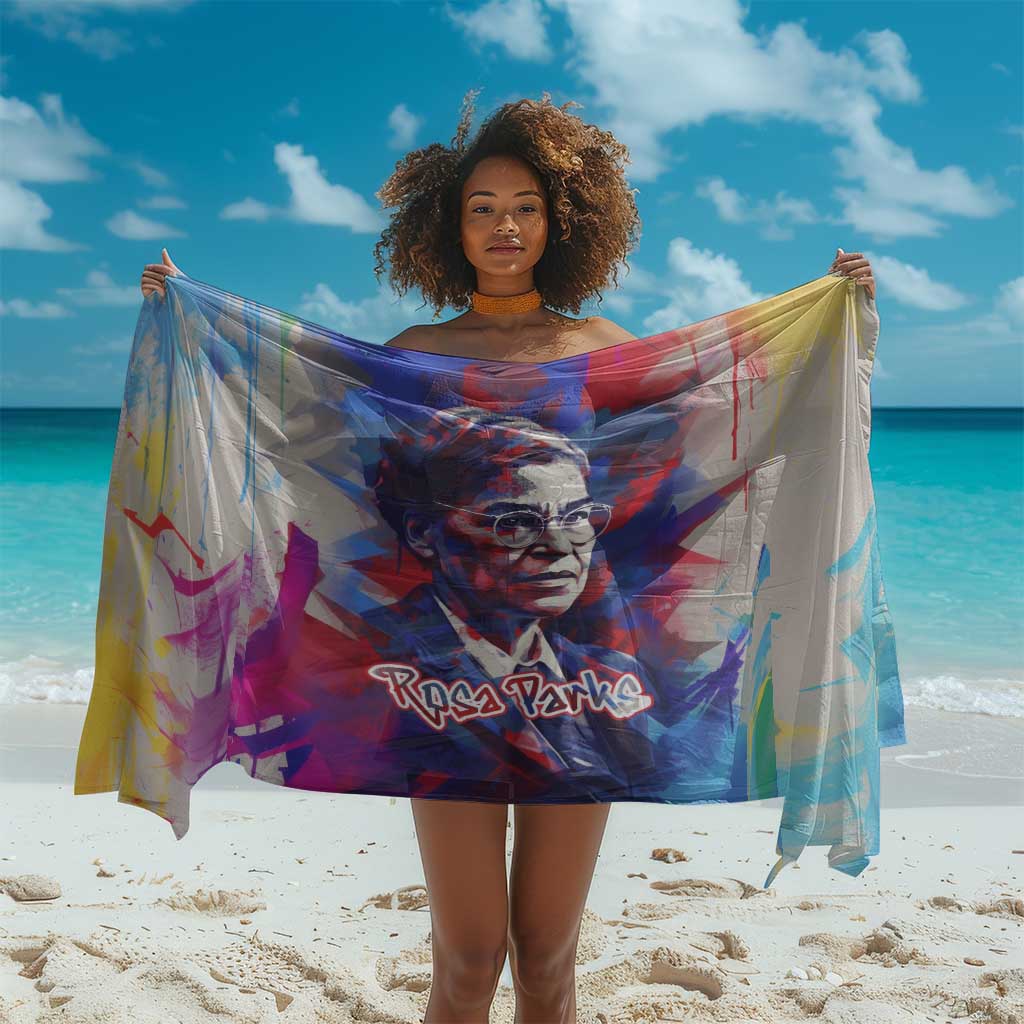 Rosa Parks Sarong Red Blue Abstract Art Portrait Sitting Down to Stand Up Quote Civil Rights Tribute - Wonder Print Shop