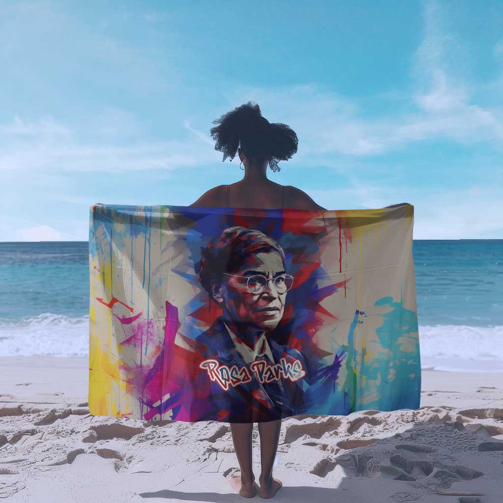 Rosa Parks Sarong Red Blue Abstract Art Portrait Sitting Down to Stand Up Quote Civil Rights Tribute - Wonder Print Shop