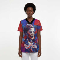 Rosa Parks Scrub Top Red Blue Abstract Art Portrait Sitting Down to Stand Up Quote Civil Rights Tribute - Wonder Print Shop