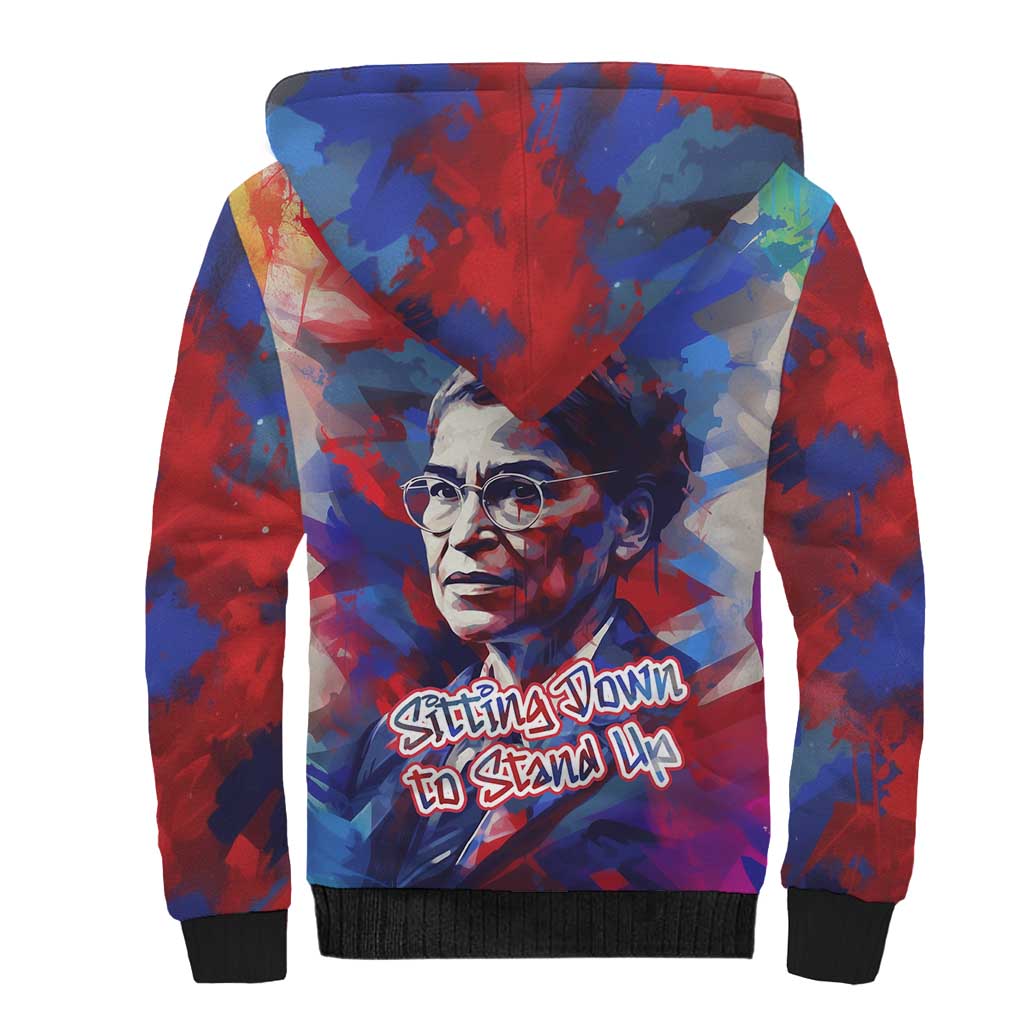 Rosa Parks Sherpa Hoodie Red Blue Abstract Art Portrait Sitting Down to Stand Up Quote Civil Rights Tribute - Wonder Print Shop