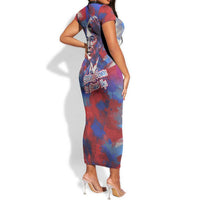 Rosa Parks Short Sleeve Bodycon Dress Red Blue Abstract Art Portrait Sitting Down to Stand Up Quote Civil Rights Tribute TS04