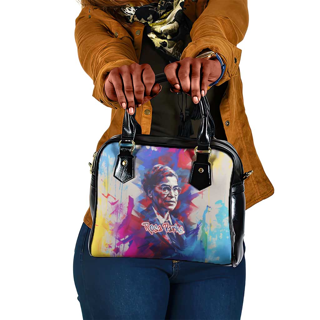 Rosa Parks Shoulder Handbag Red Blue Abstract Art Portrait Sitting Down to Stand Up Quote Civil Rights Tribute - Wonder Print Shop