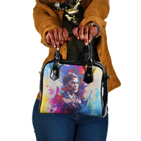 Rosa Parks Shoulder Handbag Red Blue Abstract Art Portrait Sitting Down to Stand Up Quote Civil Rights Tribute - Wonder Print Shop