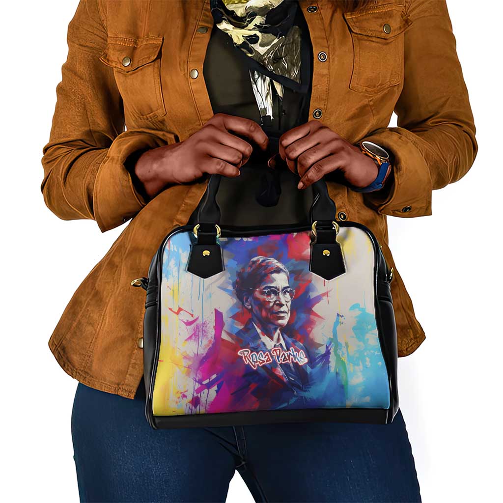 Rosa Parks Shoulder Handbag Red Blue Abstract Art Portrait Sitting Down to Stand Up Quote Civil Rights Tribute - Wonder Print Shop