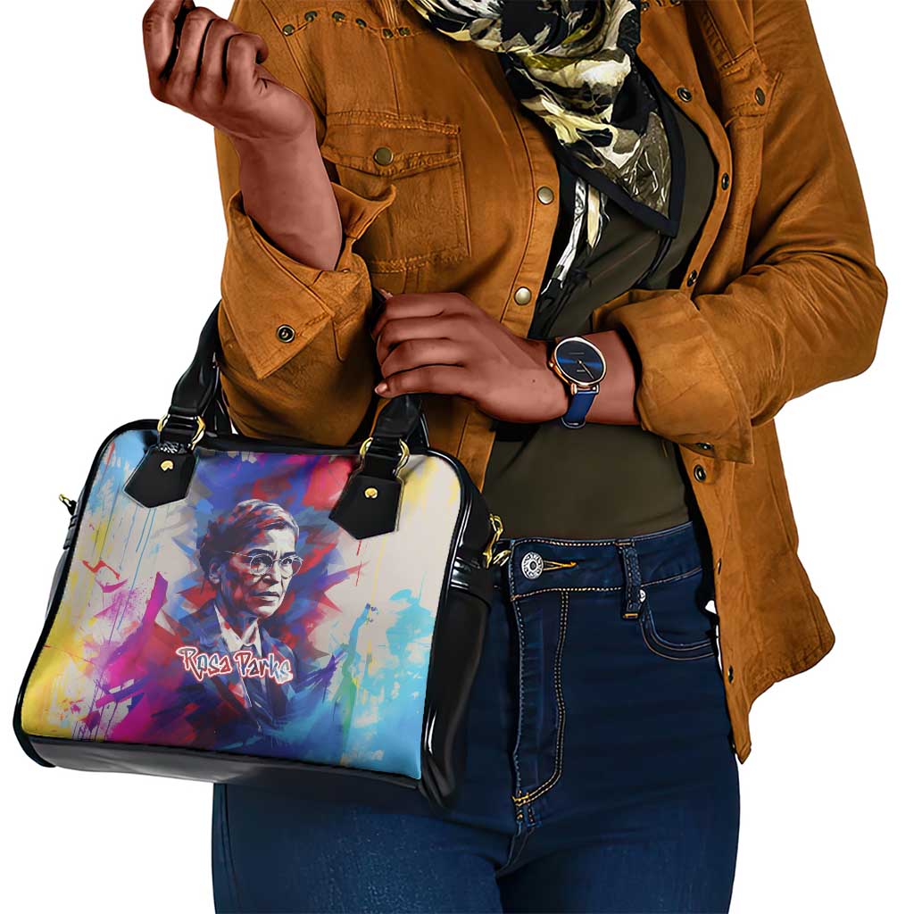 Rosa Parks Shoulder Handbag Red Blue Abstract Art Portrait Sitting Down to Stand Up Quote Civil Rights Tribute - Wonder Print Shop