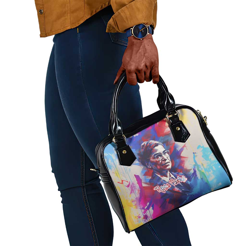 Rosa Parks Shoulder Handbag Red Blue Abstract Art Portrait Sitting Down to Stand Up Quote Civil Rights Tribute - Wonder Print Shop