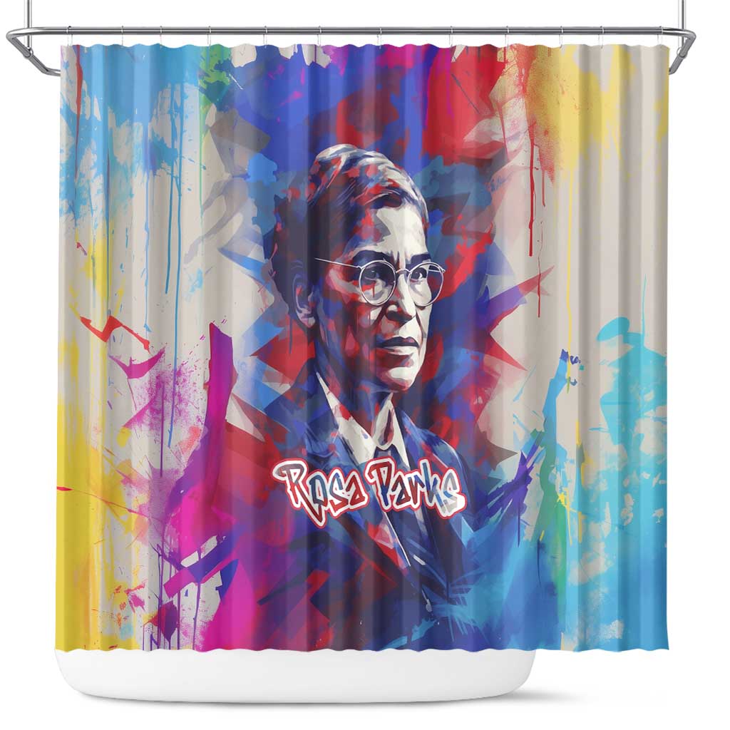 Rosa Parks Shower Curtain Red Blue Abstract Art Portrait Sitting Down to Stand Up Quote Civil Rights Tribute - Wonder Print Shop