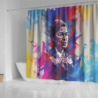 Rosa Parks Shower Curtain Red Blue Abstract Art Portrait Sitting Down to Stand Up Quote Civil Rights Tribute - Wonder Print Shop
