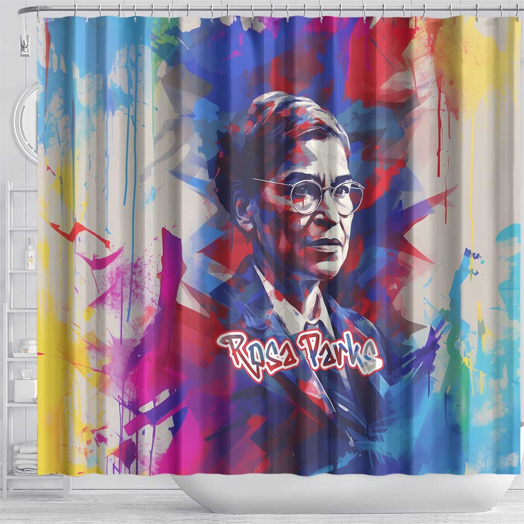Rosa Parks Shower Curtain Red Blue Abstract Art Portrait Sitting Down to Stand Up Quote Civil Rights Tribute - Wonder Print Shop