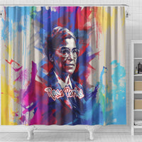 Rosa Parks Shower Curtain Red Blue Abstract Art Portrait Sitting Down to Stand Up Quote Civil Rights Tribute - Wonder Print Shop