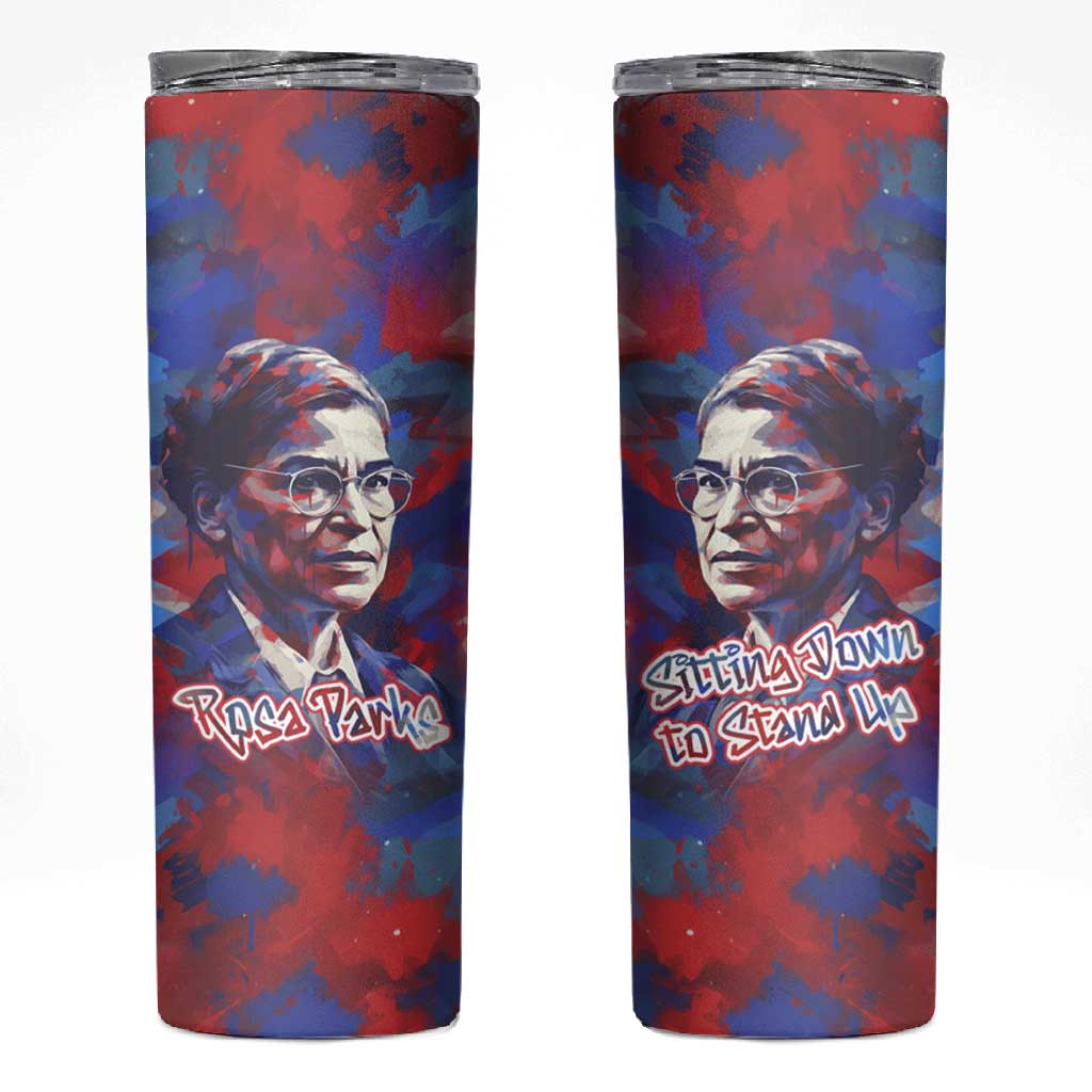 Rosa Parks Skinny Tumbler Red Blue Abstract Art Portrait Sitting Down to Stand Up Quote Civil Rights Tribute - Wonder Print Shop