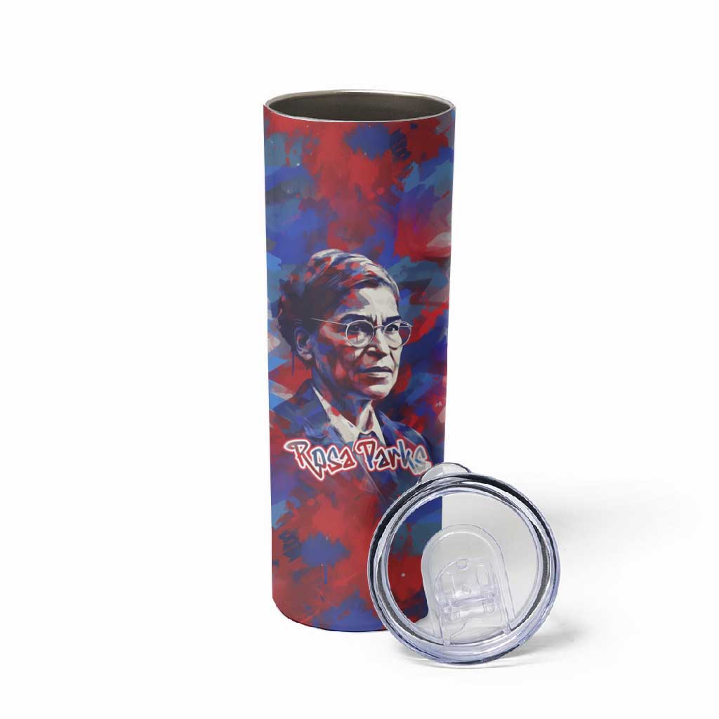 Rosa Parks Skinny Tumbler Red Blue Abstract Art Portrait Sitting Down to Stand Up Quote Civil Rights Tribute - Wonder Print Shop