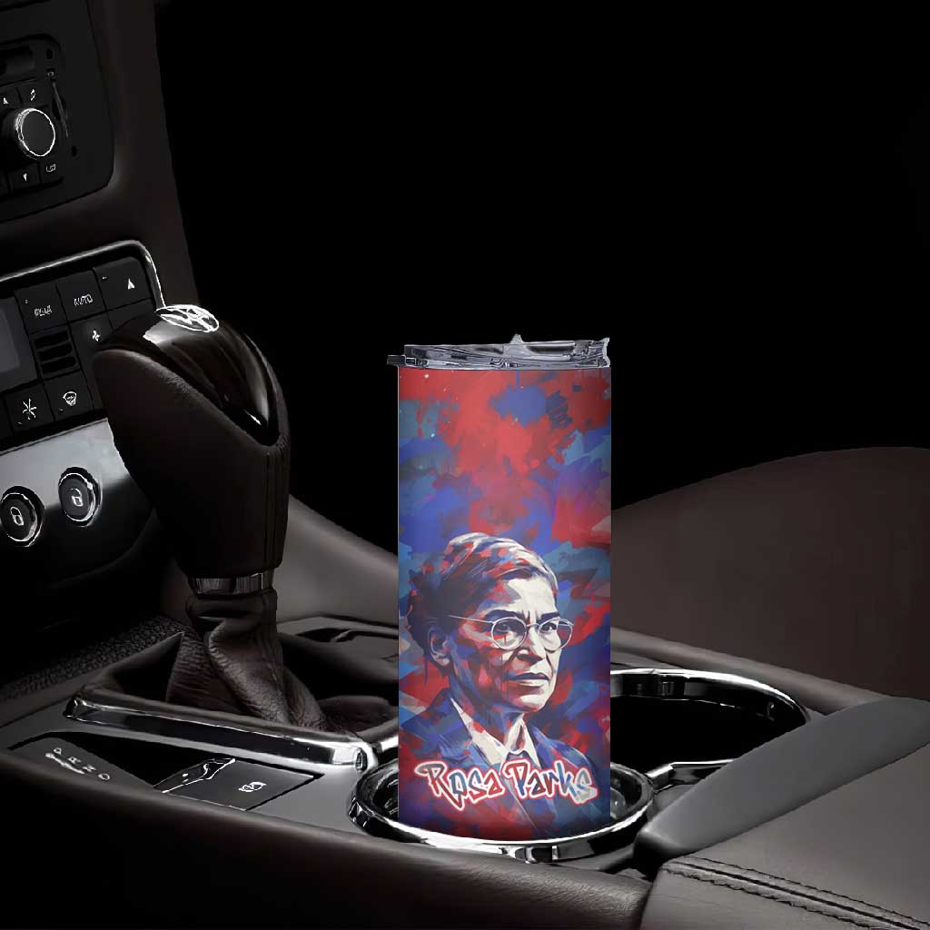 Rosa Parks Skinny Tumbler Red Blue Abstract Art Portrait Sitting Down to Stand Up Quote Civil Rights Tribute - Wonder Print Shop