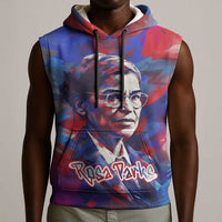 Rosa Parks Sleeveless Hoodie Red Blue Abstract Art Portrait Sitting Down to Stand Up Quote Civil Rights Tribute - Wonder Print Shop