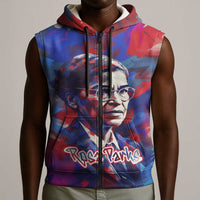 Rosa Parks Sleeveless Zip Hoodie Red Blue Abstract Art Portrait Sitting Down to Stand Up Quote Civil Rights Tribute - Wonder Print Shop