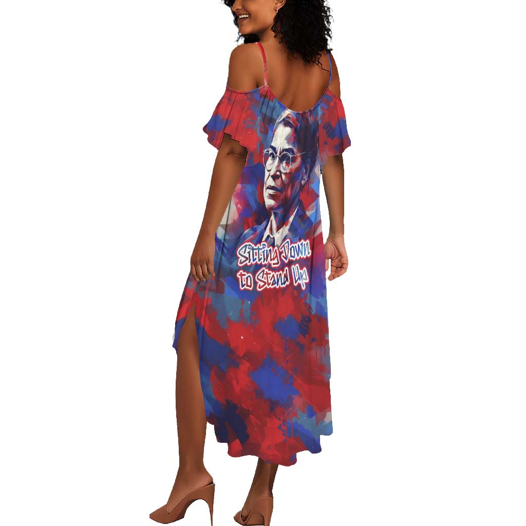 Rosa Parks Summer Maxi Dress Red Blue Abstract Art Portrait Sitting Down to Stand Up Quote Civil Rights Tribute TS04