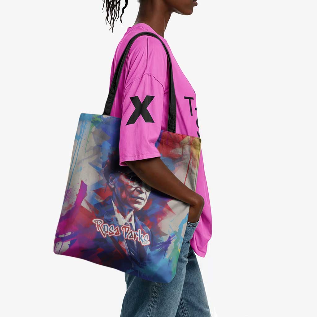 Rosa Parks Tote Bag Red Blue Abstract Art Portrait Sitting Down to Stand Up Quote Civil Rights Tribute - Wonder Print Shop