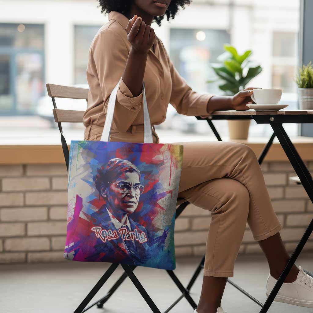 Rosa Parks Tote Bag Red Blue Abstract Art Portrait Sitting Down to Stand Up Quote Civil Rights Tribute - Wonder Print Shop