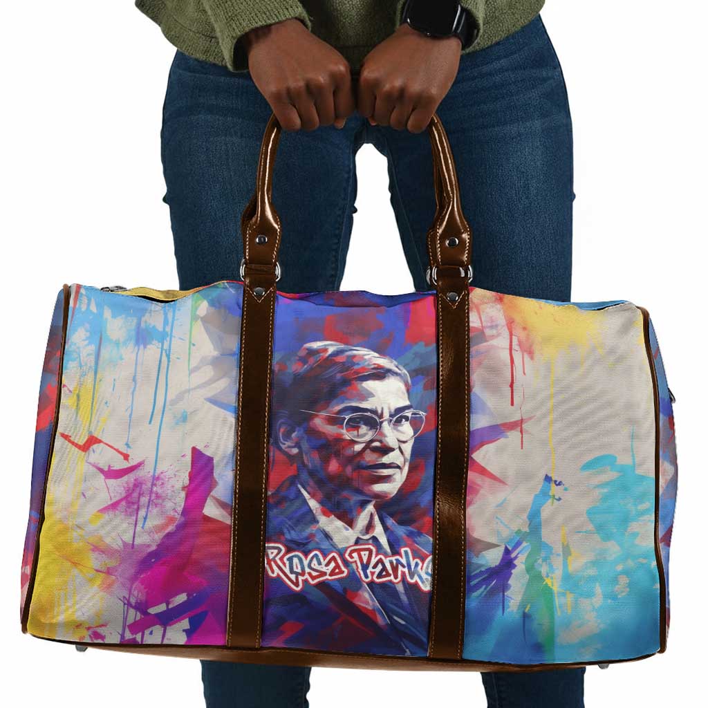 Rosa Parks Travel Bag Red Blue Abstract Art Portrait Sitting Down to Stand Up Quote Civil Rights Tribute - Wonder Print Shop