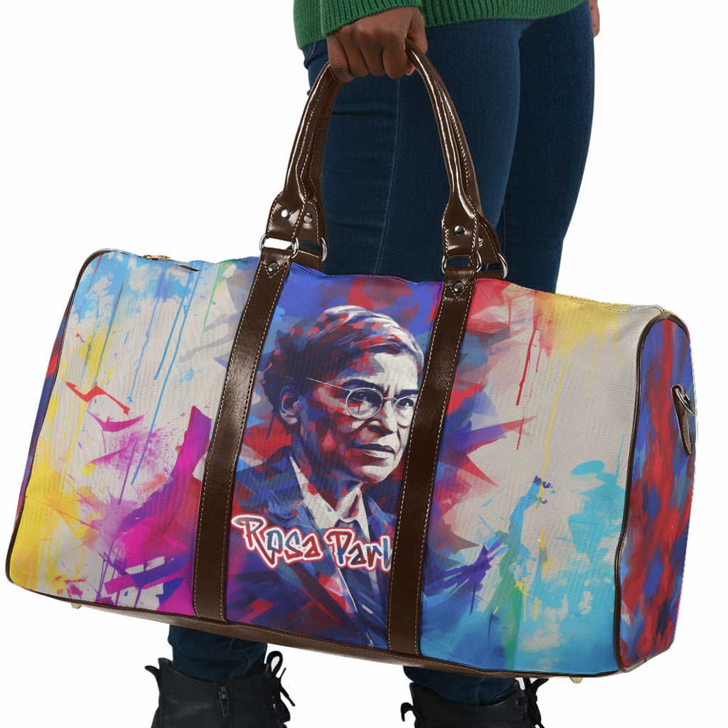 Rosa Parks Travel Bag Red Blue Abstract Art Portrait Sitting Down to Stand Up Quote Civil Rights Tribute - Wonder Print Shop