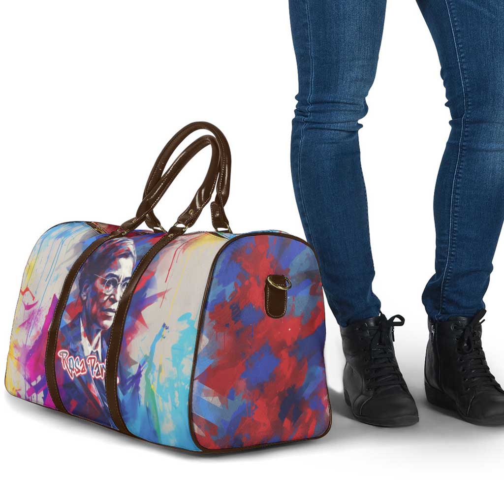 Rosa Parks Travel Bag Red Blue Abstract Art Portrait Sitting Down to Stand Up Quote Civil Rights Tribute - Wonder Print Shop