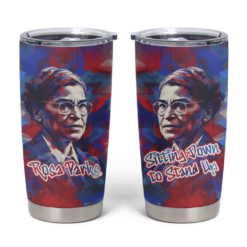 Rosa Parks Tumbler Cup Red Blue Abstract Art Portrait Sitting Down to Stand Up Quote Civil Rights Tribute - Wonder Print Shop