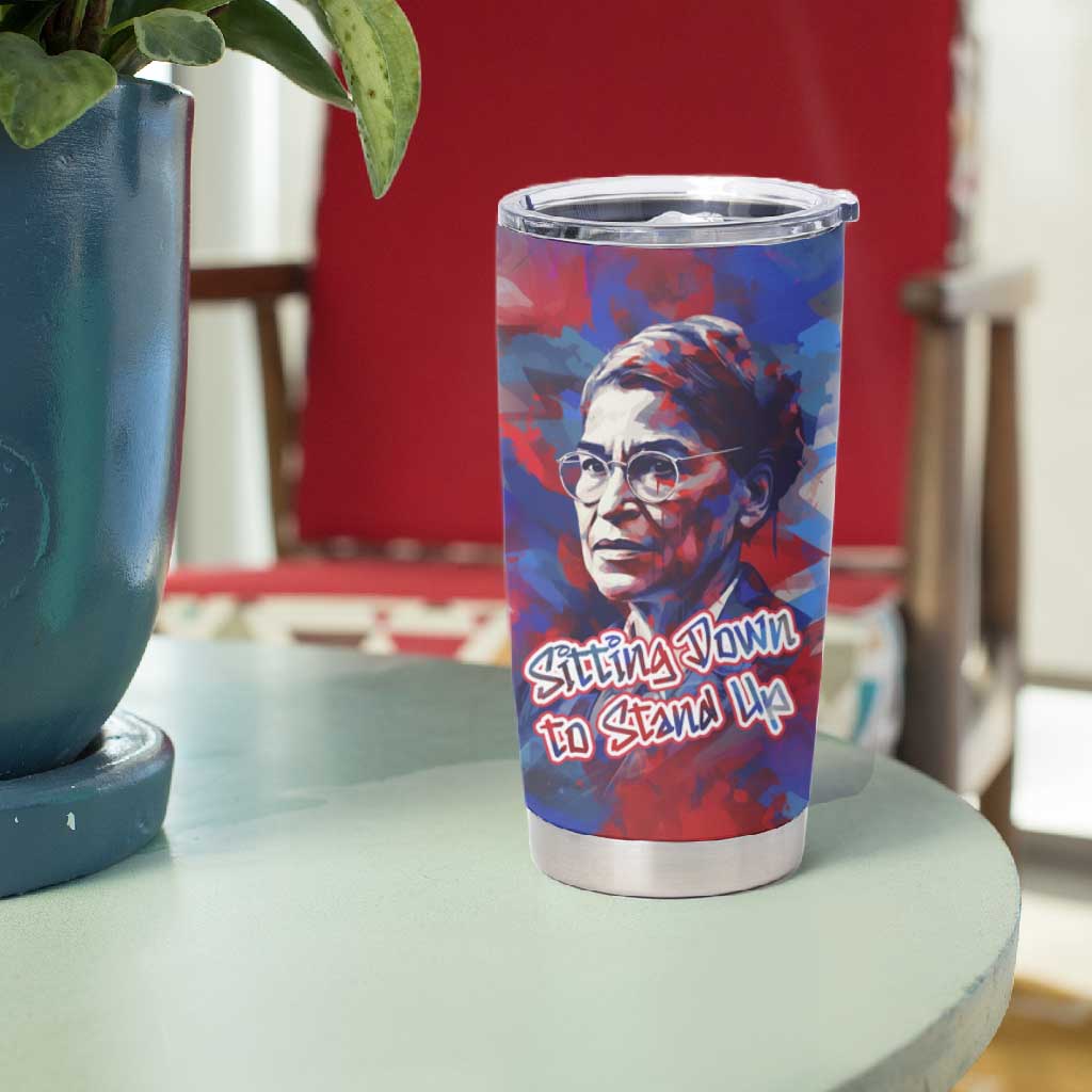 Rosa Parks Tumbler Cup Red Blue Abstract Art Portrait Sitting Down to Stand Up Quote Civil Rights Tribute - Wonder Print Shop