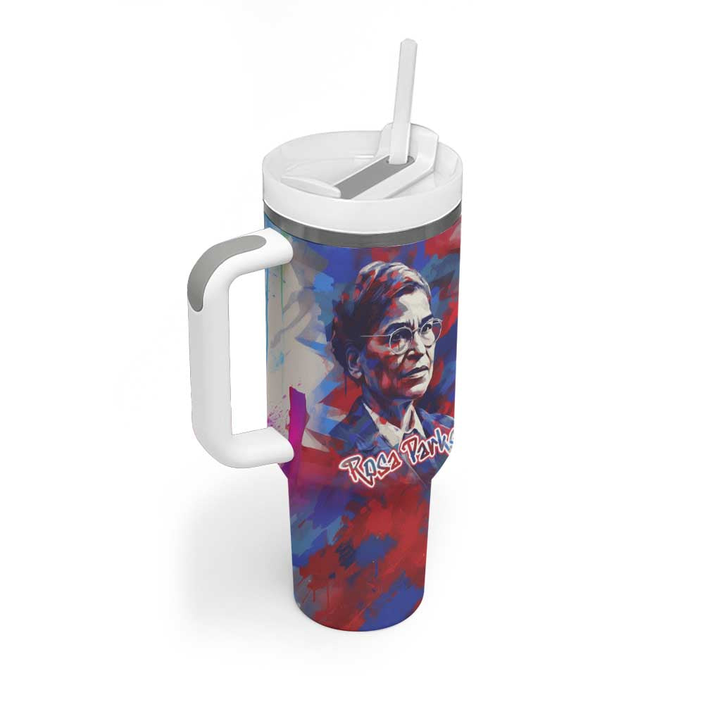 Rosa Parks Tumbler With Handle Red Blue Abstract Art Portrait Sitting Down to Stand Up Quote Civil Rights Tribute - Wonder Print Shop