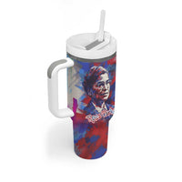 Rosa Parks Tumbler With Handle Red Blue Abstract Art Portrait Sitting Down to Stand Up Quote Civil Rights Tribute - Wonder Print Shop