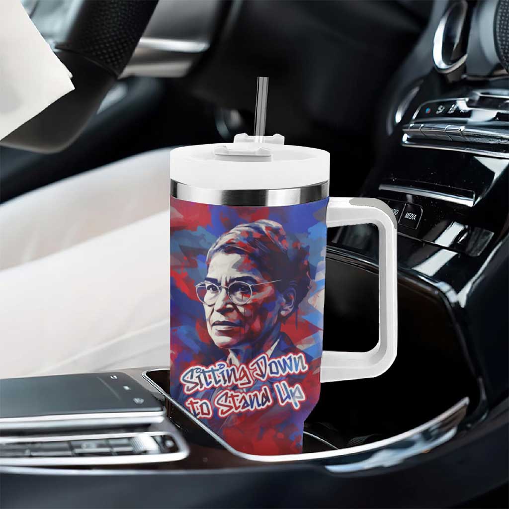Rosa Parks Tumbler With Handle Red Blue Abstract Art Portrait Sitting Down to Stand Up Quote Civil Rights Tribute - Wonder Print Shop