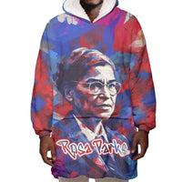 Rosa Parks Wearable Blanket Hoodie Red Blue Abstract Art Portrait Sitting Down to Stand Up Quote Civil Rights Tribute - Wonder Print Shop
