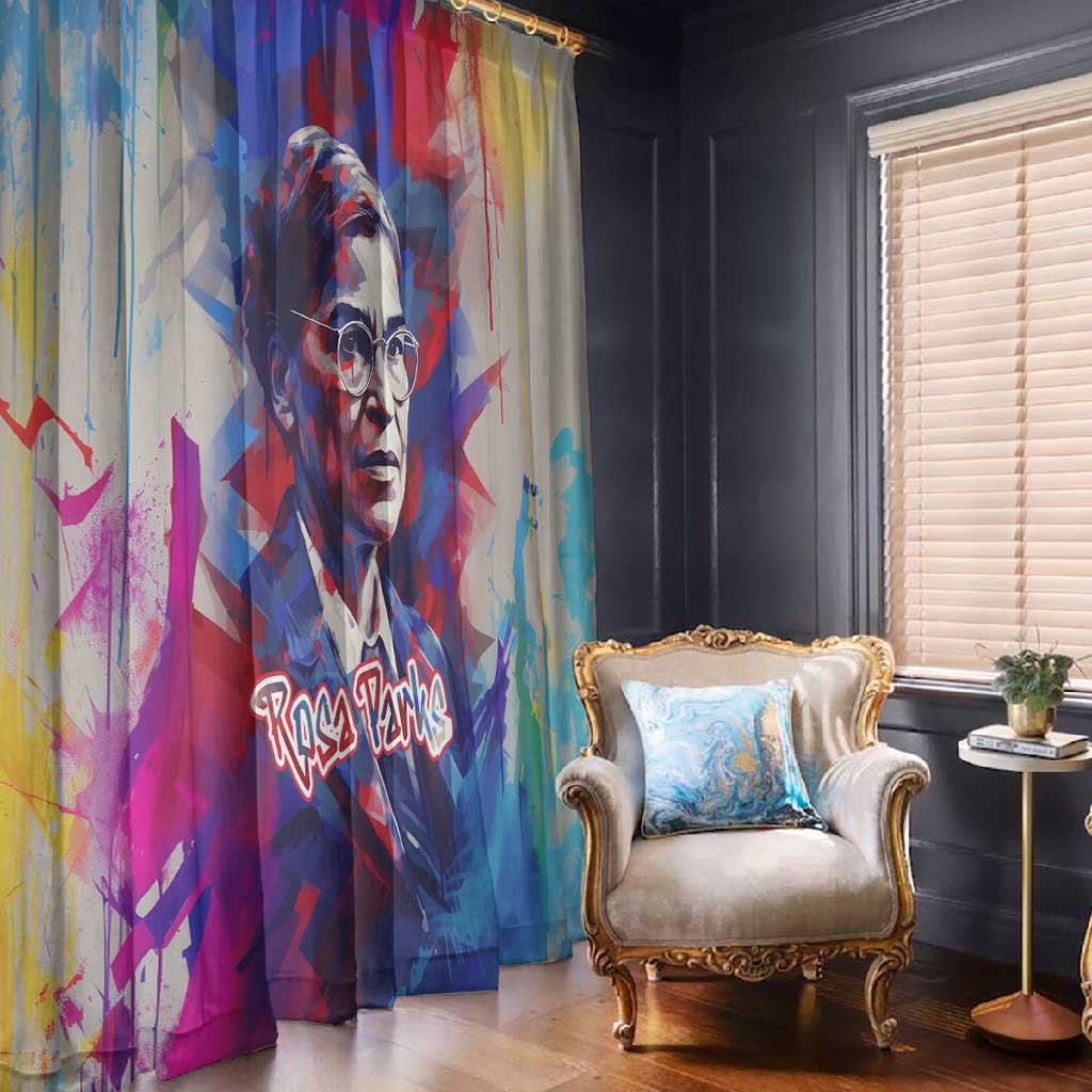 Rosa Parks Window Curtain Red Blue Abstract Art Portrait Sitting Down to Stand Up Quote Civil Rights Tribute - Wonder Print Shop