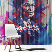 Rosa Parks Window Curtain Red Blue Abstract Art Portrait Sitting Down to Stand Up Quote Civil Rights Tribute - Wonder Print Shop