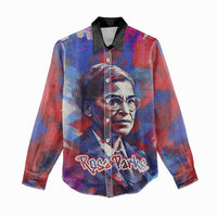 Rosa Parks Women Casual Shirt Red Blue Abstract Art Portrait Sitting Down to Stand Up Quote Civil Rights Tribute - Wonder Print Shop