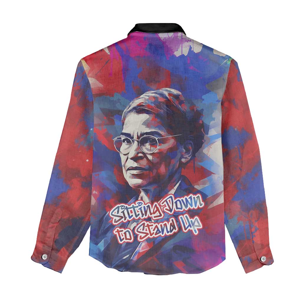Rosa Parks Women Casual Shirt Red Blue Abstract Art Portrait Sitting Down to Stand Up Quote Civil Rights Tribute - Wonder Print Shop