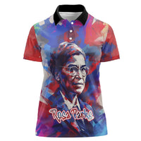 Rosa Parks Women Polo Shirt Red Blue Abstract Art Portrait Sitting Down to Stand Up Quote Civil Rights Tribute TS04