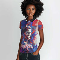 Rosa Parks Women Polo Shirt Red Blue Abstract Art Portrait Sitting Down to Stand Up Quote Civil Rights Tribute TS04