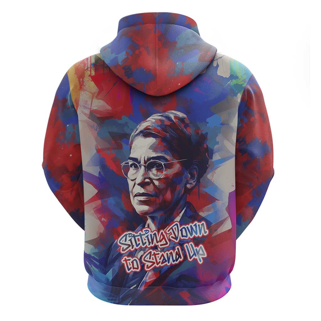 Rosa Parks Zip Hoodie Red Blue Abstract Art Portrait Sitting Down to Stand Up Quote Civil Rights Tribute - Wonder Print Shop