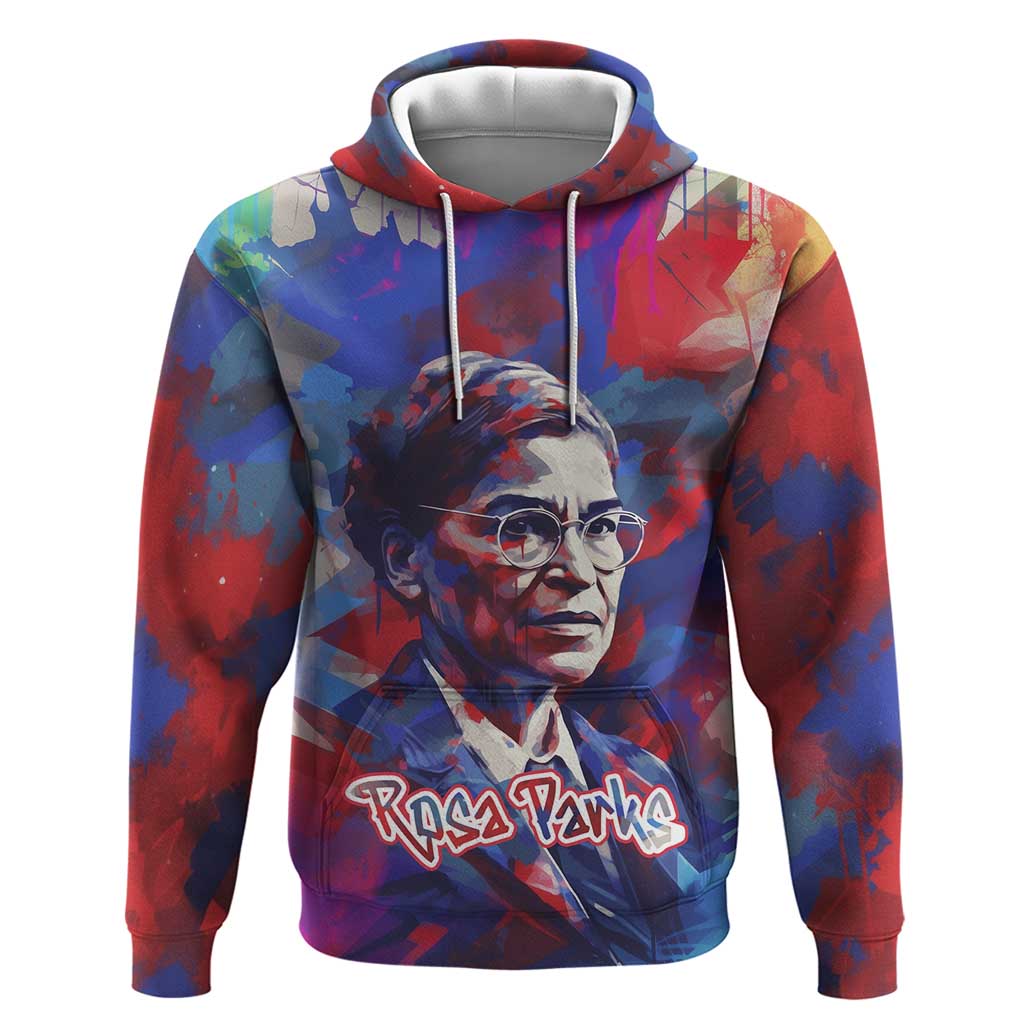 Rosa Parks Zip Hoodie Red Blue Abstract Art Portrait Sitting Down to Stand Up Quote Civil Rights Tribute - Wonder Print Shop
